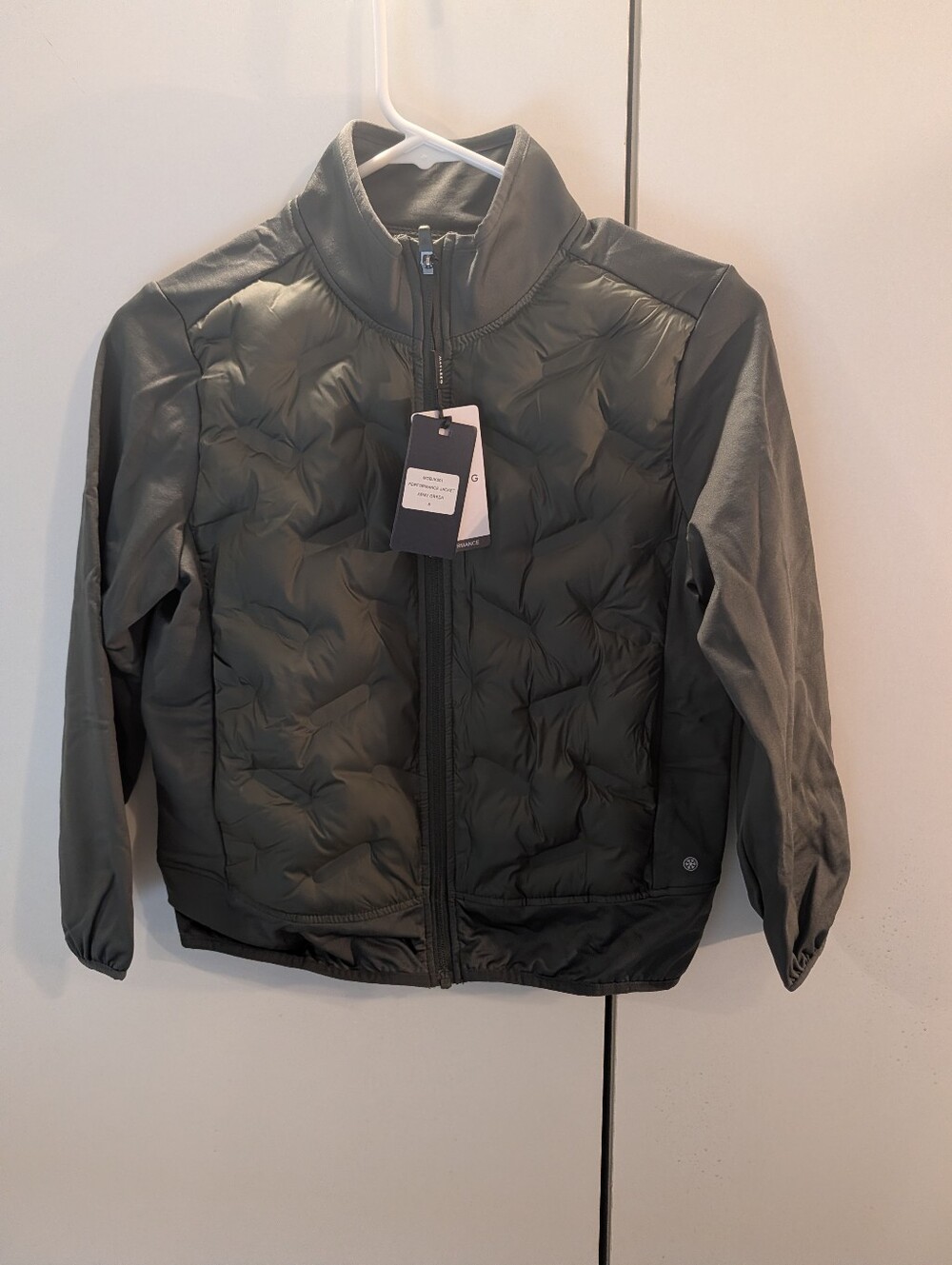 Maelreg Boys Size 8 Dark Olive Quilted Performance  Jacket with Zipper NWT